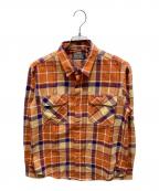 Hysteric Glamourヒステリックグラマー）の古着「SUPER FUZZ刺繍 ワークチェックシャツ」｜オレンジ
