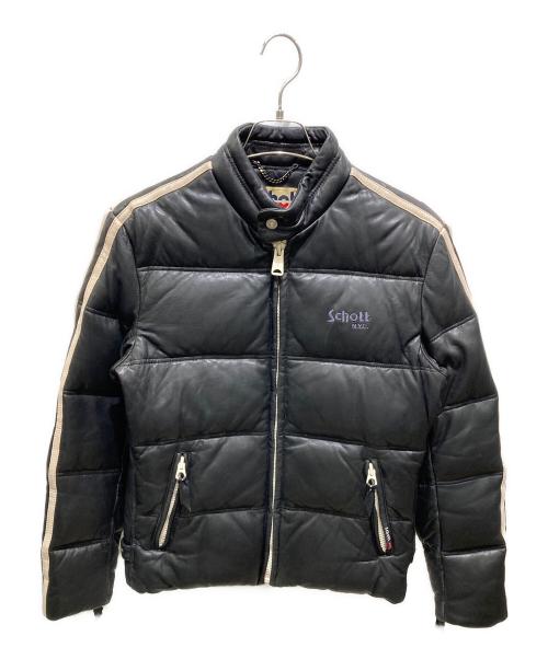 Schott（ショット）Schott (ショット) MOTORCYCLE LEATHER DOWN JACKET（モーターサイクル・レザー・ダウン・ジャケット ） ブラック サイズ:Mの古着・服飾アイテム