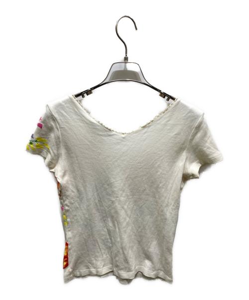 Christian Dior（クリスチャン ディオール）Christian Dior (クリスチャン ディオール) フローラルプリント Vネック 半袖Tシャツ ホワイト サイズ:40の古着・服飾アイテム