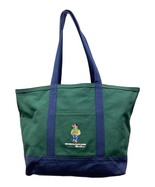 POLO RALPH LAUREN（ポロ・ラルフローレン）POLO RALPH LAUREN (ポロ・ラルフローレン) ポロベアトートバッグ グリーン×ネイビーの古着・服飾アイテム