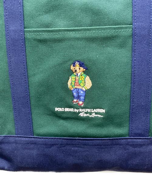 POLO RALPH LAUREN（ポロ・ラルフローレン）POLO RALPH LAUREN (ポロ・ラルフローレン) ポロベアトートバッグ グリーン×ネイビーの古着・服飾アイテム