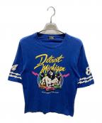 Hysteric Glamourヒステリックグラマー）の古着「DETROIT MICHIGAN グラフィック フットボール Tシャツ」｜ブルー
