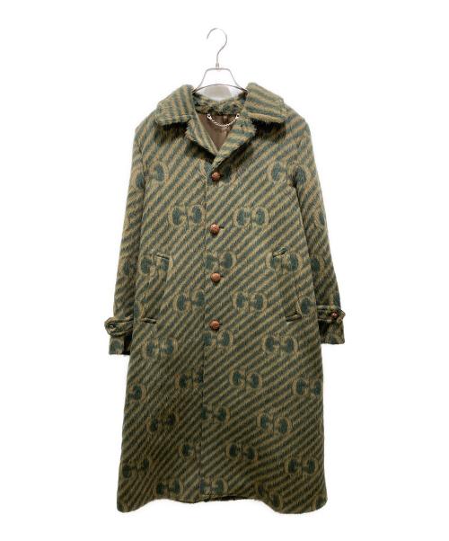 GUCCI（グッチ）GUCCI (グッチ) GG STRIPE WOOL COAT ブラウン×グリーン サイズ:44の古着・服飾アイテム