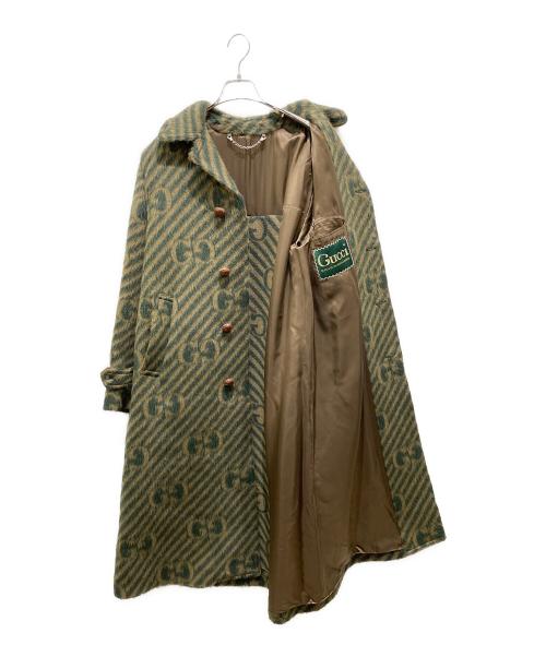 GUCCI（グッチ）GUCCI (グッチ) GG STRIPE WOOL COAT ブラウン×グリーン サイズ:44の古着・服飾アイテム