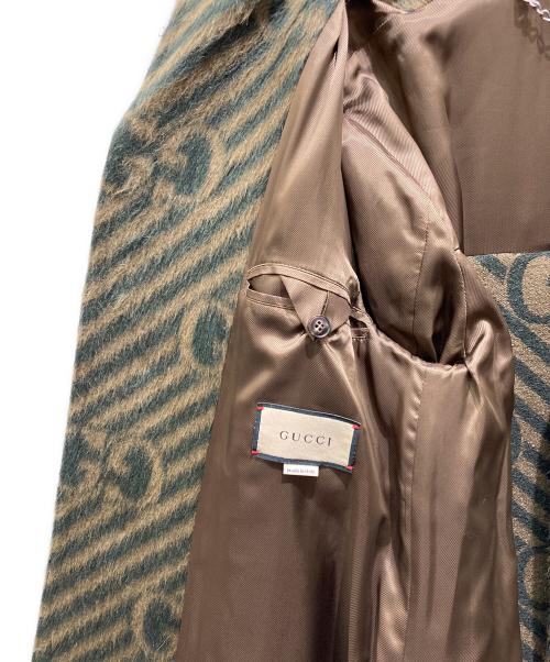 GUCCI（グッチ）GUCCI (グッチ) GG STRIPE WOOL COAT ブラウン×グリーン サイズ:44の古着・服飾アイテム