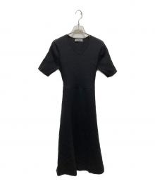 M-PREMIER（エムプルミエ）の古着「ウエストリボンVネックニットワンピース」｜ブラック