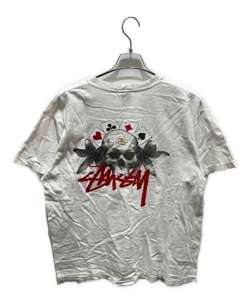 stussy（ステューシー）stussy (ステューシー) スカル×トランププリントTシャツ ホワイト サイズ:XLの古着・服飾アイテム