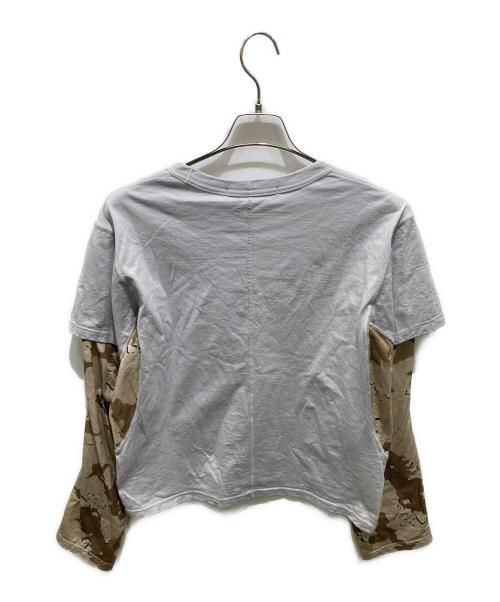 NVRFRGT（ネヴァーフォーゲット）NVRFRGT (ネヴァーフォーゲット) STUDIOUS (ステュディオス) 別注 PANELED LAYERD SLEEVE T-SHIRT ベージュ×デザートカモ サイズ:1の古着・服飾アイテム