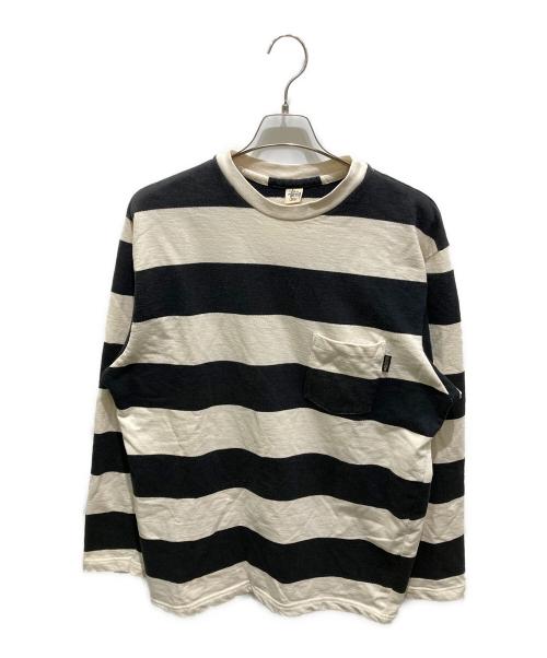 stussy（ステューシー）stussy (ステューシー) ボーダーカットソー ブラック×ホワイト サイズ:XLの古着・服飾アイテム