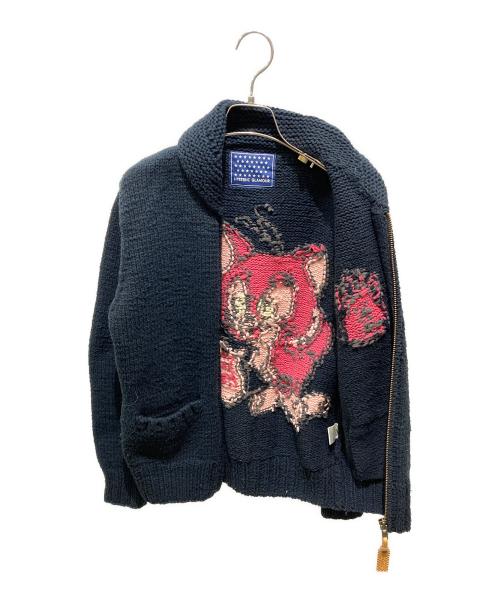 Hysteric Glamour（ヒステリックグラマー）Hysteric Glamour (ヒステリックグラマー) デザインカウチンニットカーディガン ネイビー×ピンク サイズ:FREEの古着・服飾アイテム