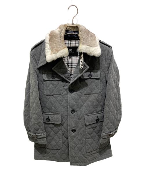 BURBERRY BLACK LABEL（バーバリーブラックレーベル）BURBERRY BLACK LABEL (バーバリーブラックレーベル) ラビットファー付キルティングコート グレー サイズ:Mの古着・服飾アイテム