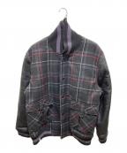 JORDANジョーダン）の古着「ウール切替チェックスタジャン」｜ブラック