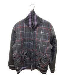 JORDAN（ジョーダン）の古着「ウール切替チェックスタジャン」｜ブラック