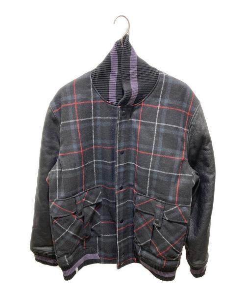 JORDAN（ジョーダン）JORDAN (ジョーダン) ウール切替チェックスタジャン ブラック サイズ:XLの古着・服飾アイテム