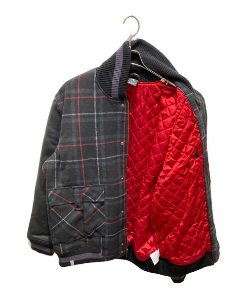 JORDAN（ジョーダン）JORDAN (ジョーダン) ウール切替チェックスタジャン ブラック サイズ:XLの古着・服飾アイテム