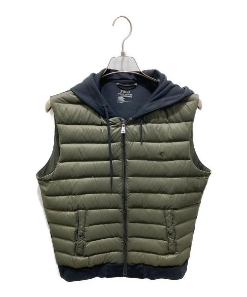 POLO RALPH LAUREN（ポロ・ラルフローレン）POLO RALPH LAUREN (ポロ・ラルフローレン) フーデッドロゴ刺繍ダウンベスト グリーン サイズ:Mの古着・服飾アイテム