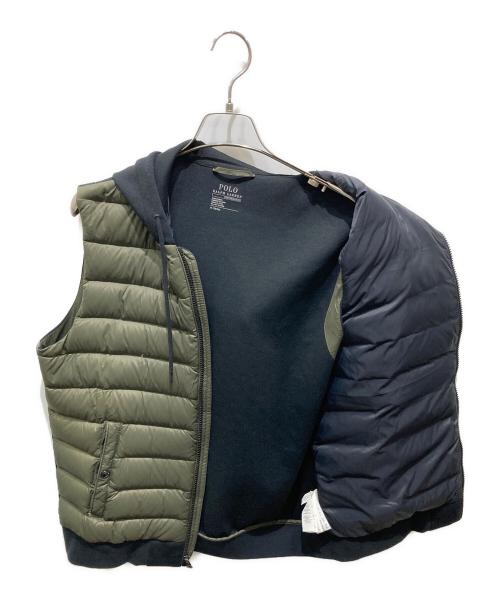 POLO RALPH LAUREN（ポロ・ラルフローレン）POLO RALPH LAUREN (ポロ・ラルフローレン) フーデッドロゴ刺繍ダウンベスト グリーン サイズ:Mの古着・服飾アイテム