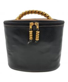 LOEWE（ロエベ）の古着「ゴールドハンドルレザーバニティバッグ」｜ブラック