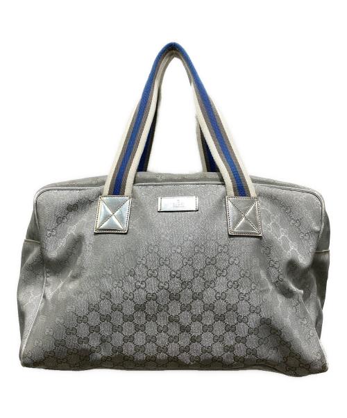 GUCCI（グッチ）GUCCI (グッチ) GGキャンバス シェリーライン ボストンバッグ グレー×ブルーの古着・服飾アイテム