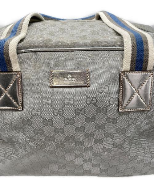 GUCCI（グッチ）GUCCI (グッチ) GGキャンバス シェリーライン ボストンバッグ グレー×ブルーの古着・服飾アイテム
