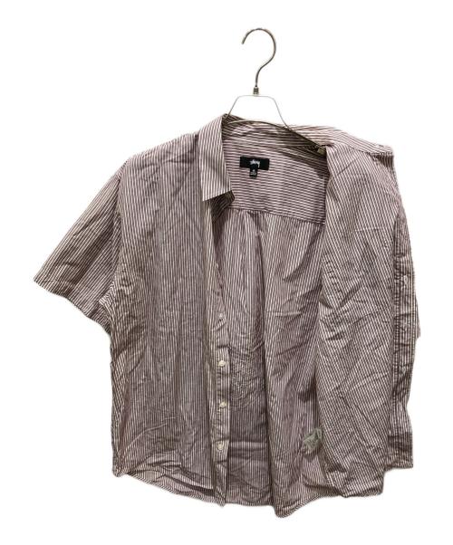 stussy（ステューシー）stussy (ステューシー) BOXY SS SHIRT 8 BALL STRIPE ブラウン サイズ:Ｍの古着・服飾アイテム