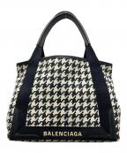 BALENCIAGAバレンシアガ）の古着「NAVY CABAS S AJ　千鳥柄キャンバスハンドバッグ」｜ホワイト×ブラック