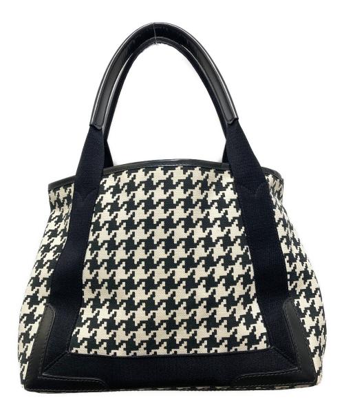 BALENCIAGA（バレンシアガ）BALENCIAGA (バレンシアガ) NAVY CABAS S AJ　千鳥柄キャンバスハンドバッグ ホワイト×ブラックの古着・服飾アイテム