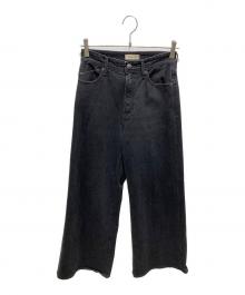 YANUK（ヤヌーク）の古着「ワイドフレアデニムパンツ」｜ブラック