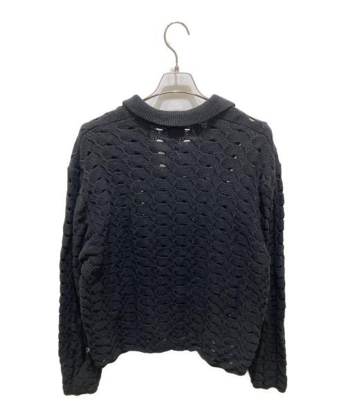 stussy（ステューシー）stussy (ステューシー) ダメージ加工襟付きスキッパーニット ブラック サイズ:Lの古着・服飾アイテム