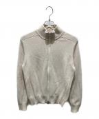 GRAN SASSOグランサッソ）の古着「ミドルゲージコットンイングリッシュリブスタンドカラーニットブルゾン」｜ベージュ