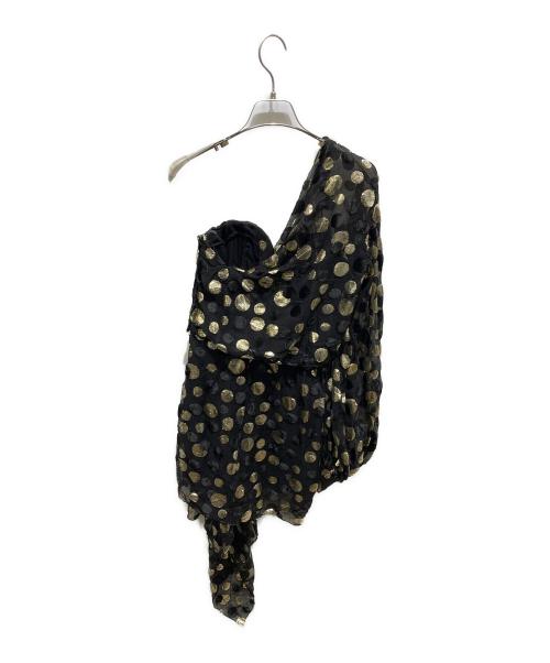Saint Laurent Paris（サンローランパリ）Saint Laurent Paris (サンローランパリ) シルクアシンメトリーミニドレス ブラック×ゴールド サイズ:34の古着・服飾アイテム
