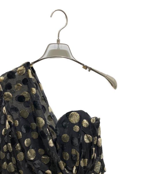 Saint Laurent Paris（サンローランパリ）Saint Laurent Paris (サンローランパリ) シルクアシンメトリーミニドレス ブラック×ゴールド サイズ:34の古着・服飾アイテム