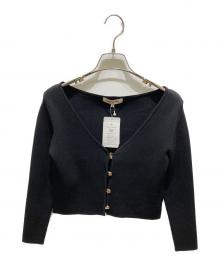 Apuweiser-riche（アプワイザーリッシェ）の古着「変形ボタン カーデ 黄緑 カーディガン」｜ブラック