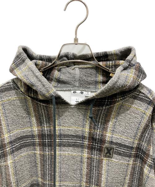 X-GIRL（エックスガール）X-GIRL (エックスガール) SHAGGY PLAID HOODIE グレー サイズ:Ｍの古着・服飾アイテム