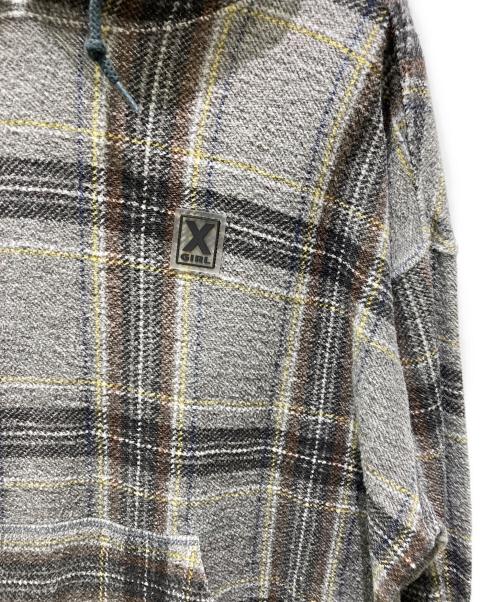 X-GIRL（エックスガール）X-GIRL (エックスガール) SHAGGY PLAID HOODIE グレー サイズ:Ｍの古着・服飾アイテム