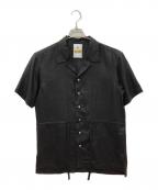 MAISON SPECIALメゾンスペシャル）の古着「Calendering Triacetate Dress-Over Short Sleeve Open Collar Shirt　シレー加工トリアセテートドレスオーバーショートスリーブオープンカラーシャツ」｜ブラック