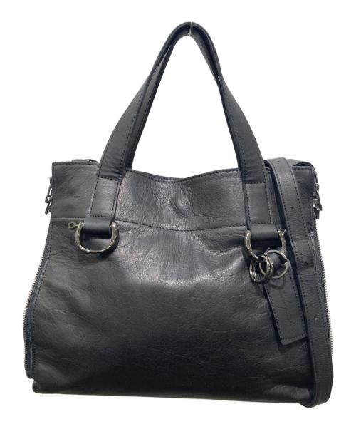 discord Yohji Yamamoto（ディスコード ヨウジヤマモト）discord Yohji Yamamoto (ディスコード ヨウジヤマモト) カウレザージッパーハンドバック ブラックの古着・服飾アイテム