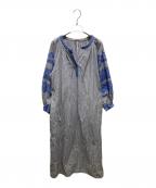 ne quittez pasヌキテパ）の古着「刺繍ブラウスワンピース」｜ホワイト×ネイビー