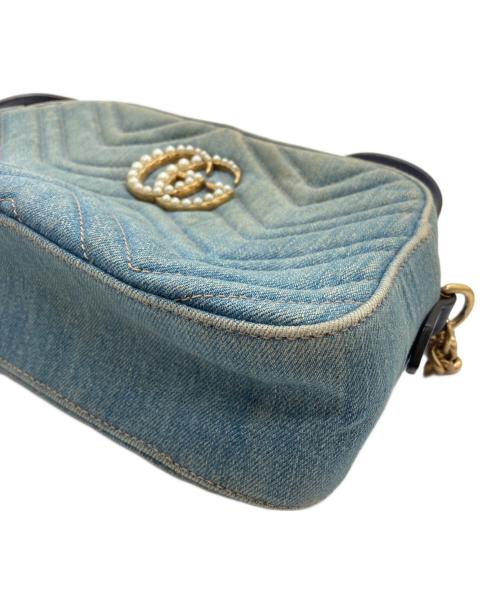 GUCCI（グッチ）GUCCI (グッチ) GGマーモント　キルティングデニムショルダーバッグ ブルーの古着・服飾アイテム