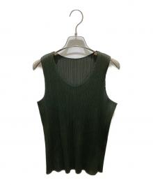 PLEATS PLEASE（プリーツプリーズ）の古着「ノースリーブカットソー」｜グリーン
