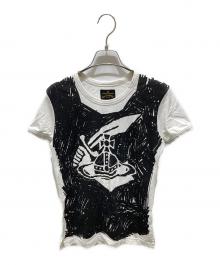 Vivienne Westwood ANGLOMANIA（ヴィヴィアンウエストウッドアングロマニア）の古着「総柄Tシャツ」｜ブラック×ホワイト