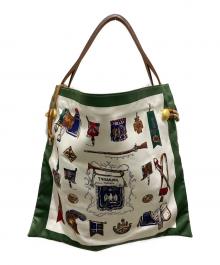 TOPKAPI（トプカピ）の古着「マイルドサテンスカーフパネル柄A4トートバッグ」｜グリーン