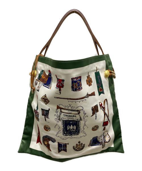 TOPKAPI（トプカピ）TOPKAPI (トプカピ) マイルドサテンスカーフパネル柄A4トートバッグ グリーンの古着・服飾アイテム