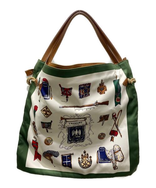 TOPKAPI（トプカピ）TOPKAPI (トプカピ) マイルドサテンスカーフパネル柄A4トートバッグ グリーンの古着・服飾アイテム