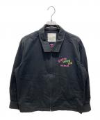 stussyステューシー）の古着「スカル刺繍ハリントンジャケット」｜ブラック