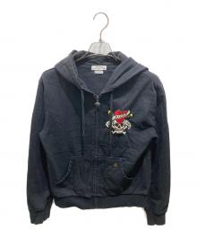 Ed Hardy（エド ハーディー）の古着「スカル刺繍ジップパーカー」｜ブラック