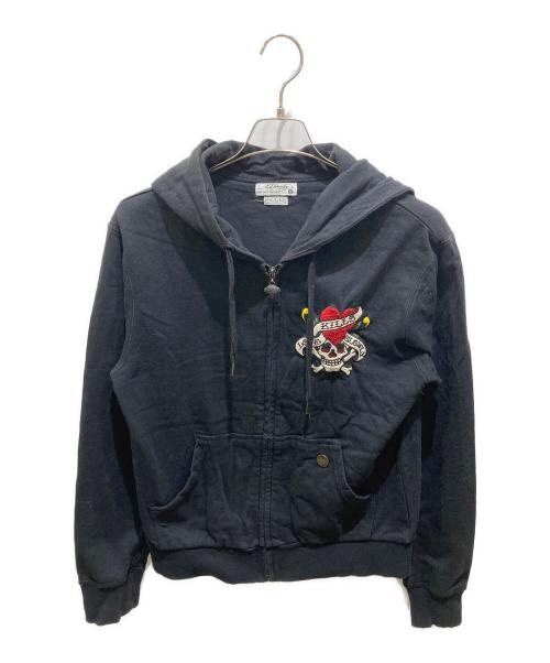 Ed Hardy（エド ハーディー）ED HARDY (エド ハーディー) スカル刺繍ジップパーカー ブラック サイズ:Sの古着・服飾アイテム