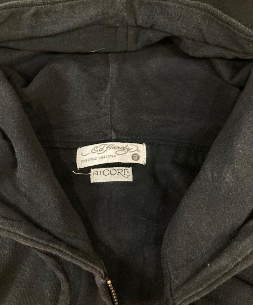 Ed Hardy（エド ハーディー）ED HARDY (エド ハーディー) スカル刺繍ジップパーカー ブラック サイズ:Sの古着・服飾アイテム