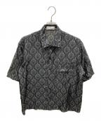 MARKAマーカ）の古着「HABUTAE SILK SILK OPEN COLLAR SHIRT」｜ブラック DAMASK