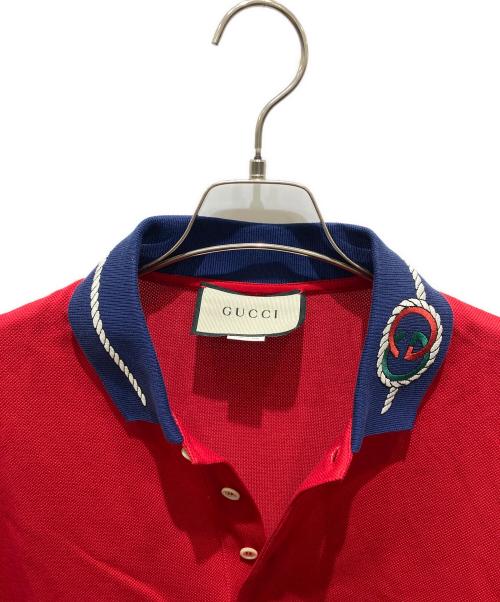 GUCCI（グッチ）GUCCI (グッチ) ロープ 刺繍 エンブロイダリー 半袖ポロシャツ レッド サイズ:XXLの古着・服飾アイテム